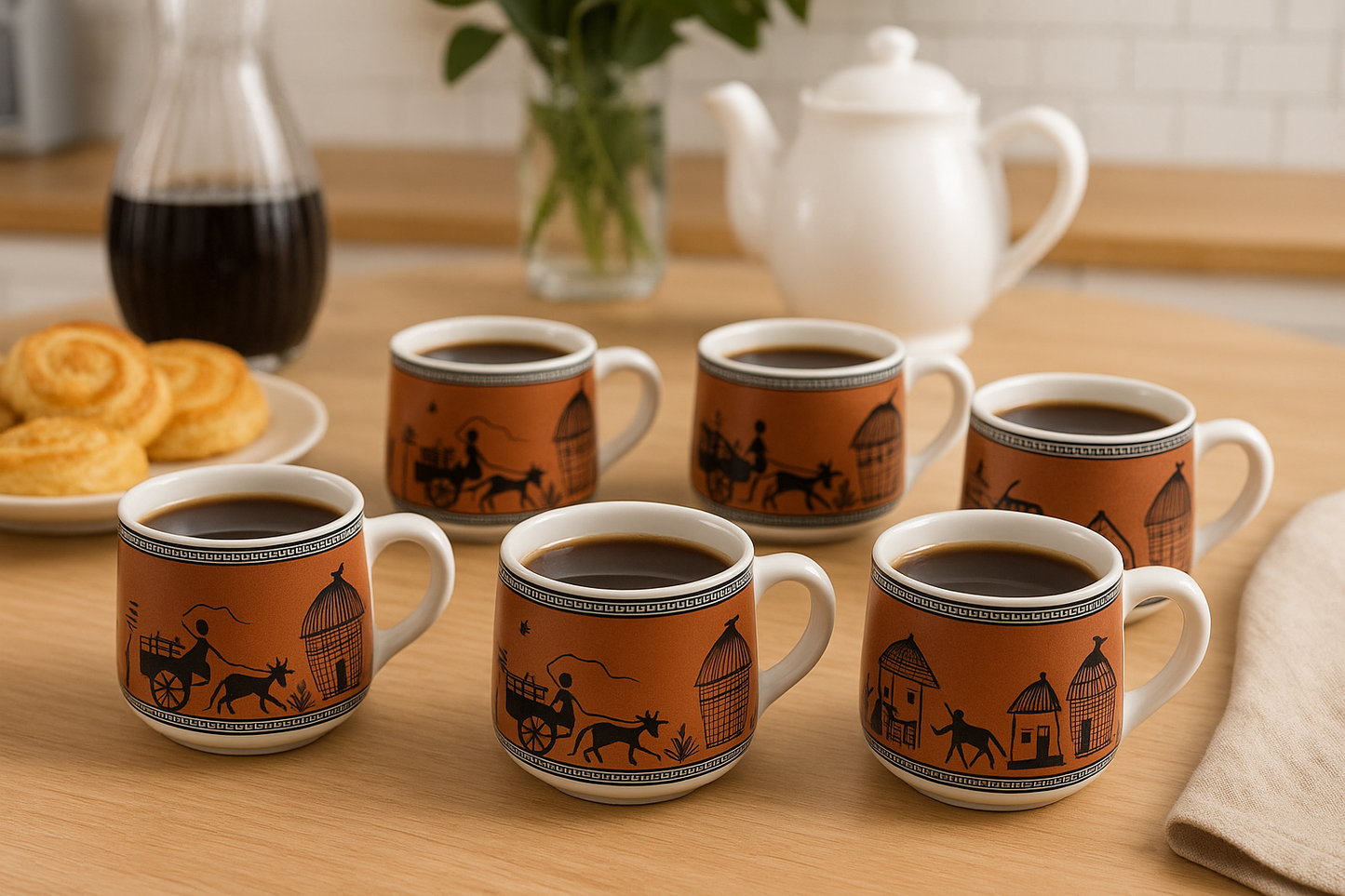 Ceramic Tribal Art Coffee/Tea Cup Set – 6 Pieces