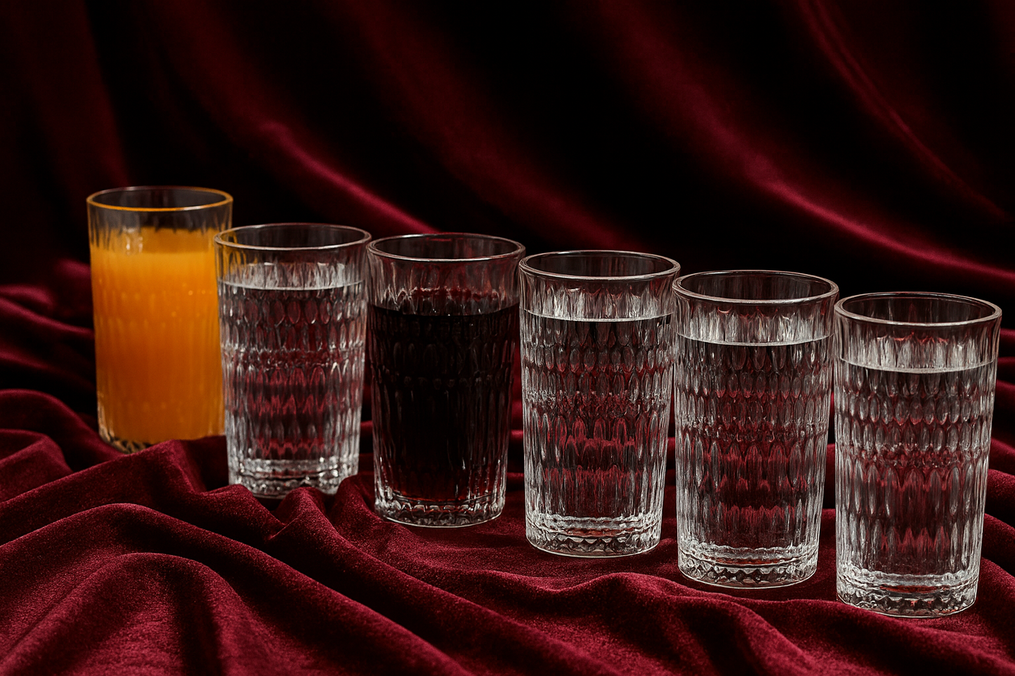 GITAEMPORIUM (Pack of 6) Ripple Design Glass Tumbler Set – 6 Pieces, 255ml Transparent Drinking Glasses Glass Set Water/Juice Glass