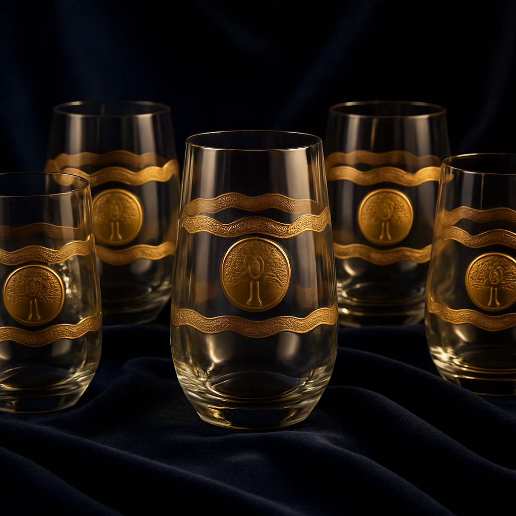 Stemless Glasses 400 ml — 6 Pack — Gold Tree Design Glass Set Water/Juice Glass