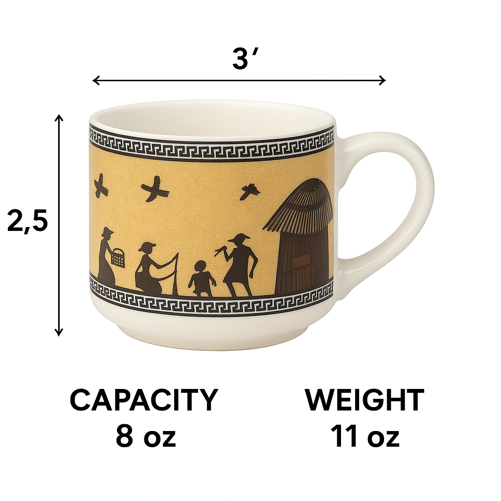 Pack of 6 Ceramic Tribal Art Ceramic Coffee/Tea Mug (Multicolor, Cup Set)