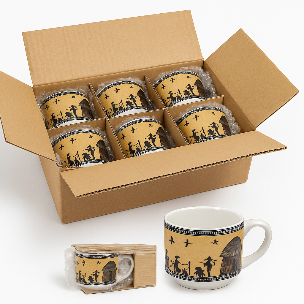 Pack of 6 Ceramic Tribal Art Ceramic Coffee/Tea Mug (Multicolor, Cup Set)