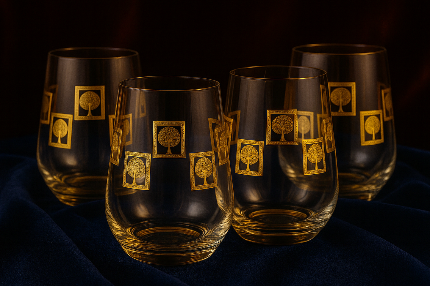 Gold Embossed Stemless Glasses 400 ml | Set of 6 Glass Set Water/Juice Glass