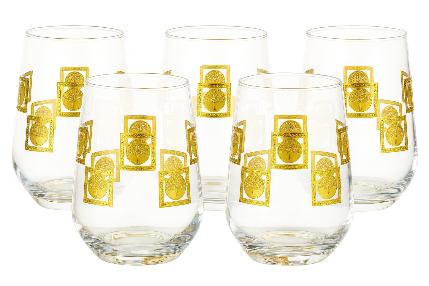 Gold Embossed Stemless Glasses 400 ml | Set of 6 Glass Set Water/Juice Glass