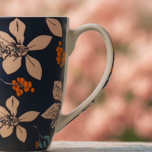 GITAEMPORIUM Floral Porcelain Coffee – Navy Blossom Series Porcelain Coffee Mug (300 ml, )