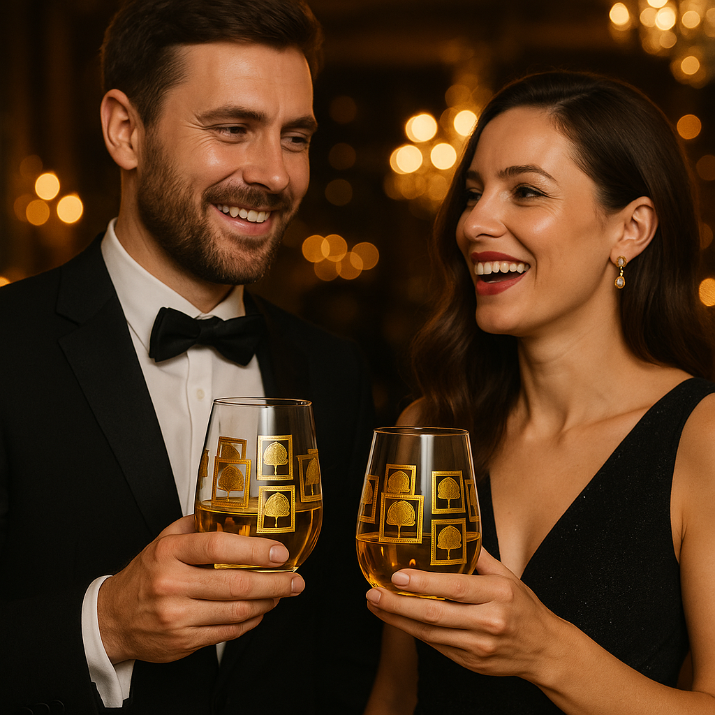 Gold Embossed Stemless Glasses 400 ml | Set of 6 Glass Set Water/Juice Glass