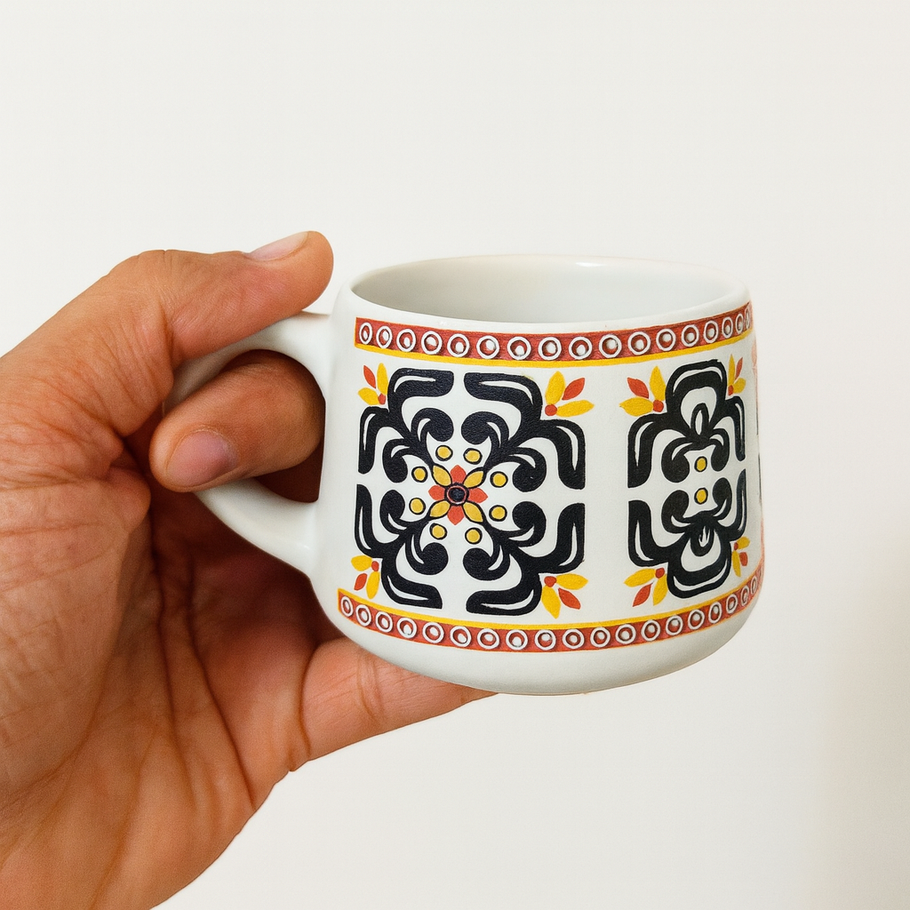 Pack of 6 Ceramic Premium Ceramic Coffee Mug 200ml Designer Printed Tea Cup (Multicolor, Cup Set)