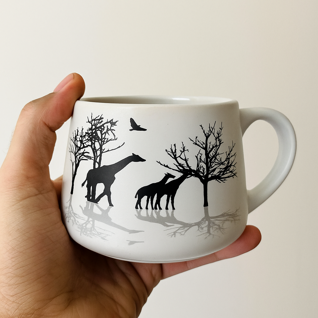 jungle design Ceramic Tea Cup Set - Black & White, Eco-Friendly(Set of 6) Ceramic Coffee Mug