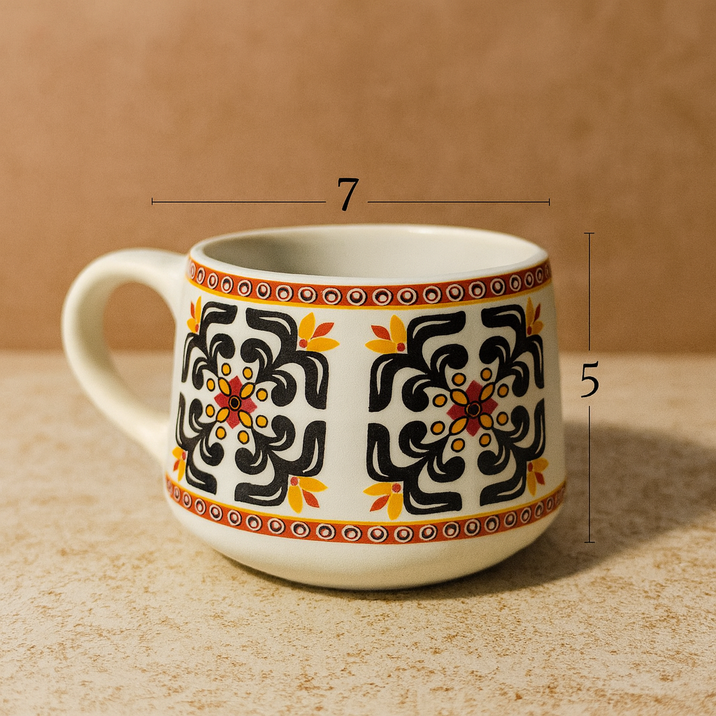 Pack of 6 Ceramic Premium Ceramic Coffee Mug 200ml Designer Printed Tea Cup (Multicolor, Cup Set)