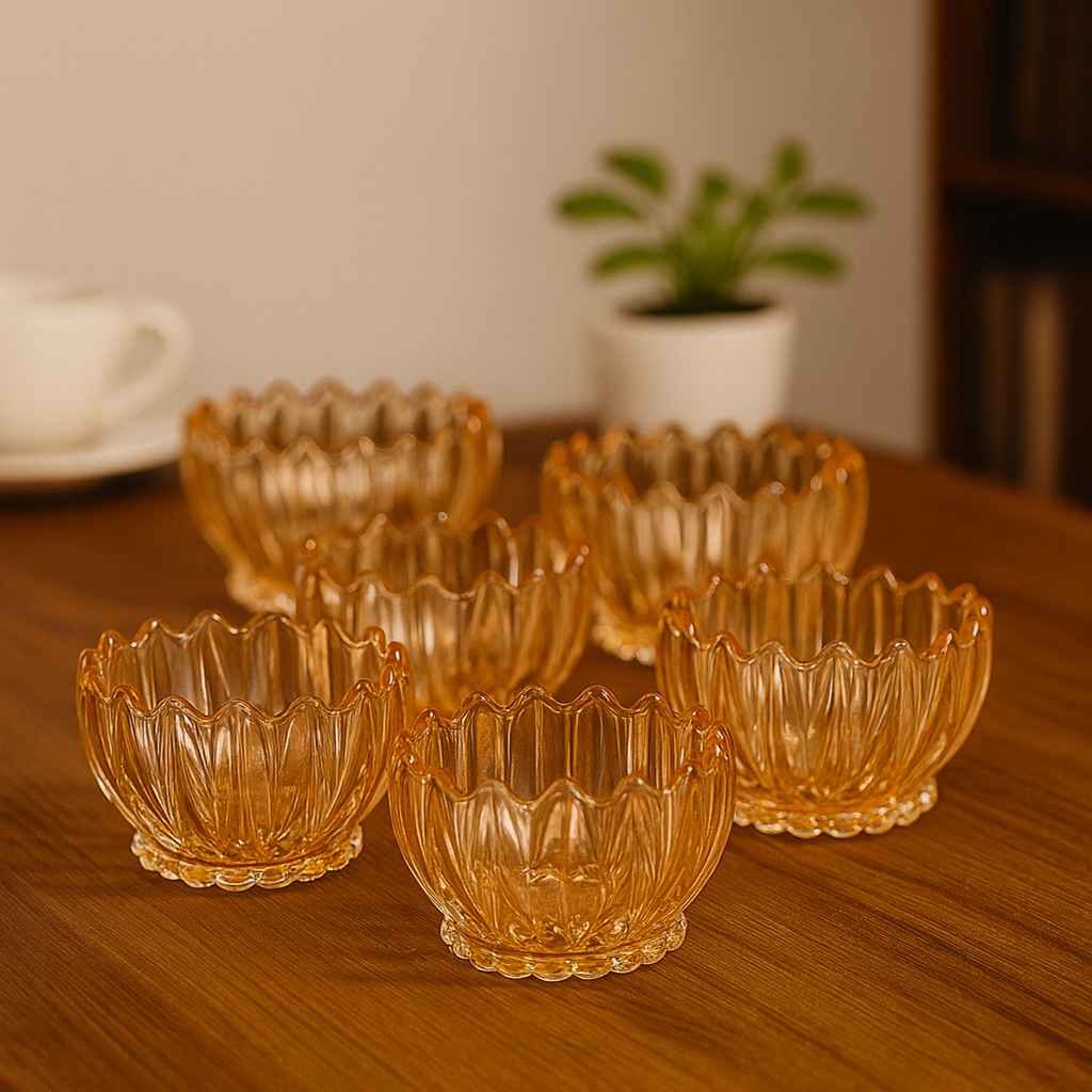 “Elegant Amber Glass Bowl – Premium Decorative & Serving Dish for Home(pack of 6)