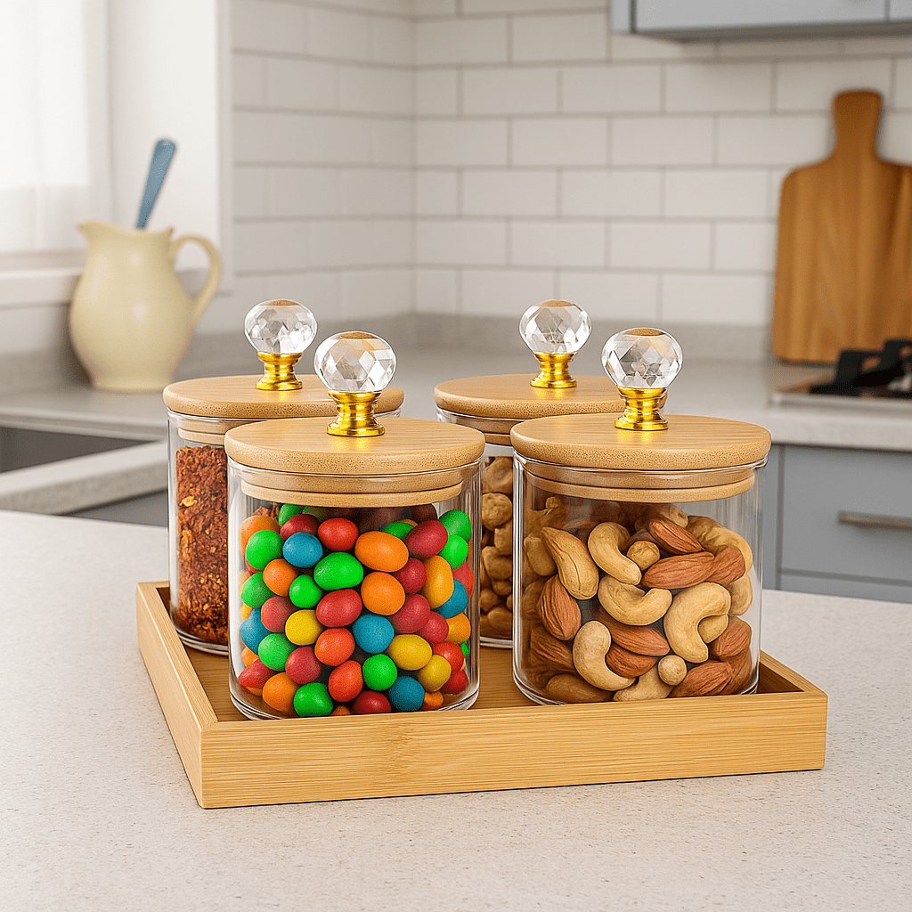 Jar's Ceramic/Glass/Wooden Lid & Tray - GITA EMPORIUM