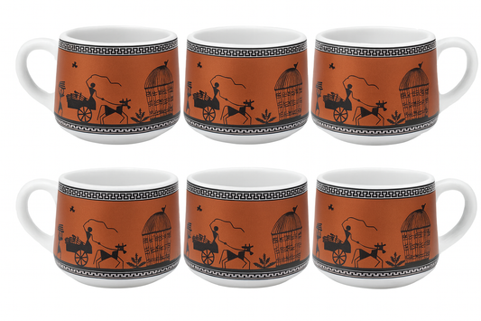 Ceramic Tribal Art Coffee/Tea Cup Set – 6 Pieces