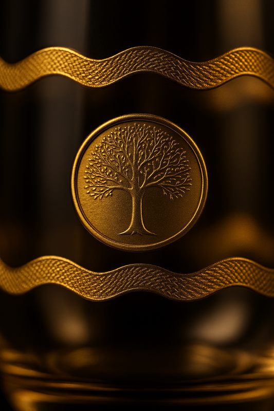 Stemless Glasses 400 ml — 6 Pack — Gold Tree Design Glass Set Water/Juice Glass
