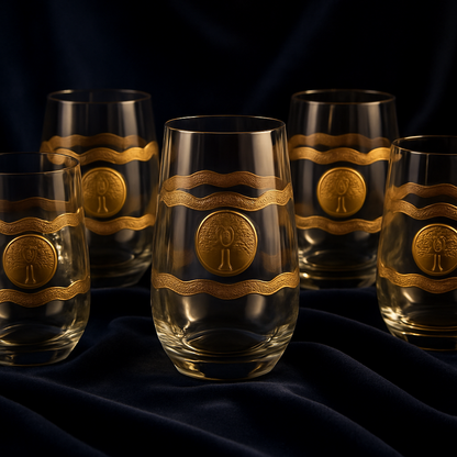 Stemless Glasses 400 ml — 6 Pack — Gold Tree Design Glass Set Water/Juice Glass
