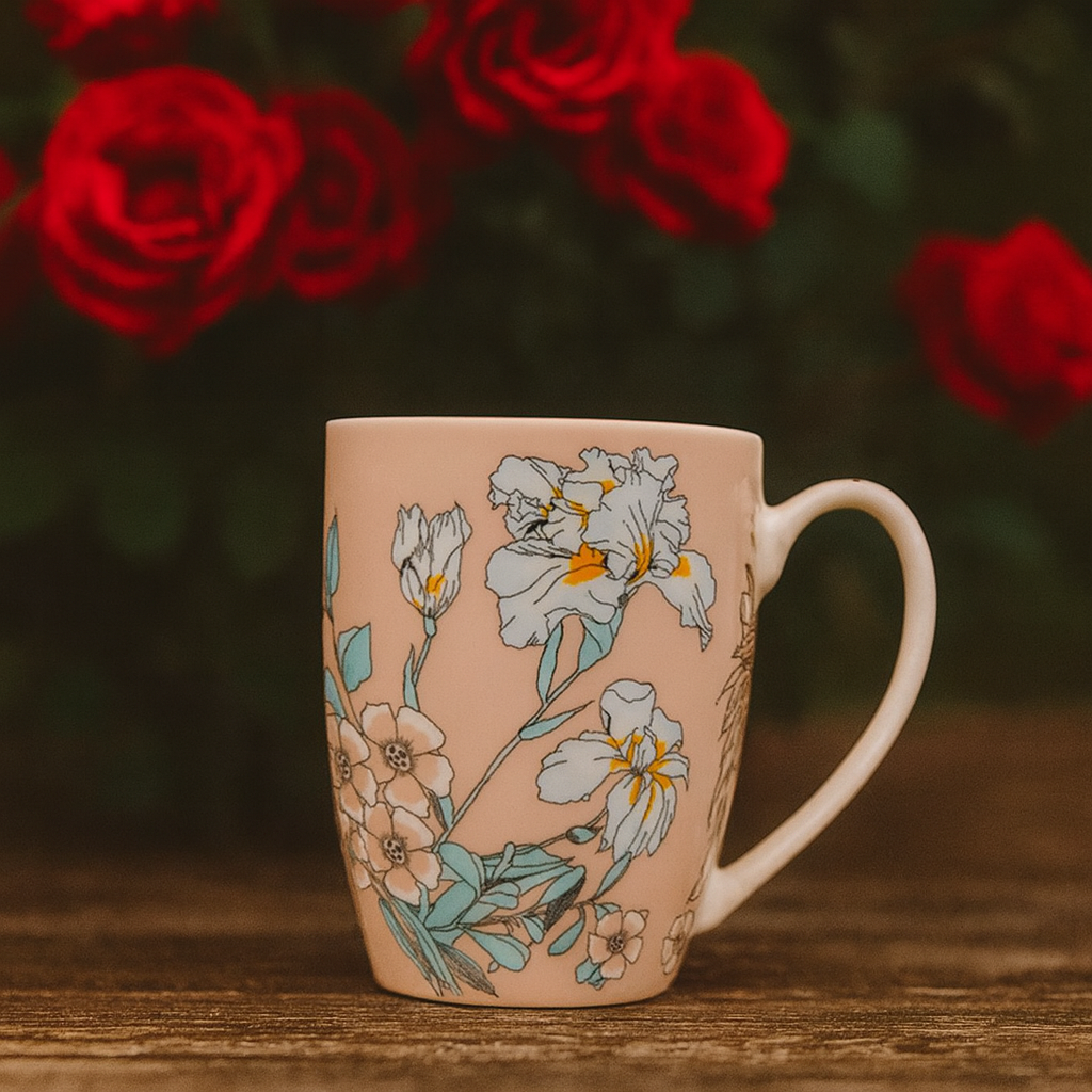 Blossom Peach Ceramic – 300 ml Floral Coffee & Tea Cup Porcelain Coffee Mug  (300 ml, 2Pcs)