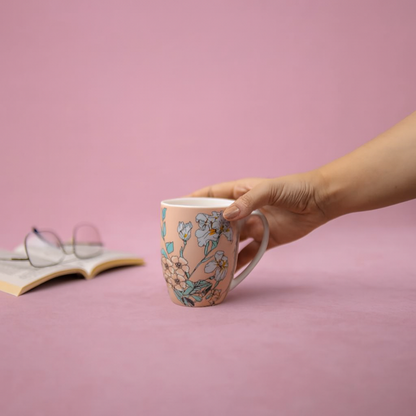 Blossom Peach Ceramic – 300 ml Floral Coffee & Tea Cup Porcelain Coffee Mug  (300 ml, 2Pcs)