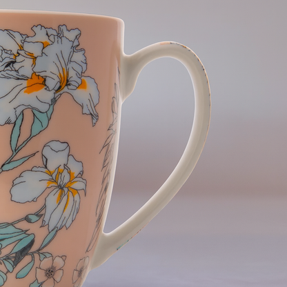 Blossom Peach Ceramic – 300 ml Floral Coffee & Tea Cup Porcelain Coffee Mug  (300 ml, 2Pcs)