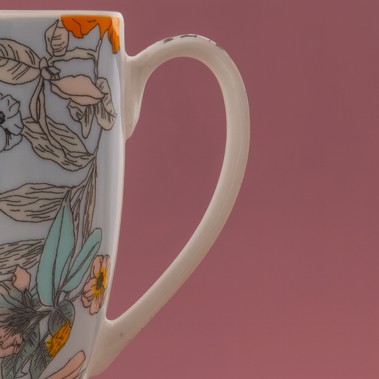 GITAEMPORIUM DaisySketch Premium Ceramic – White Floral Cup Porcelain Coffee Mug