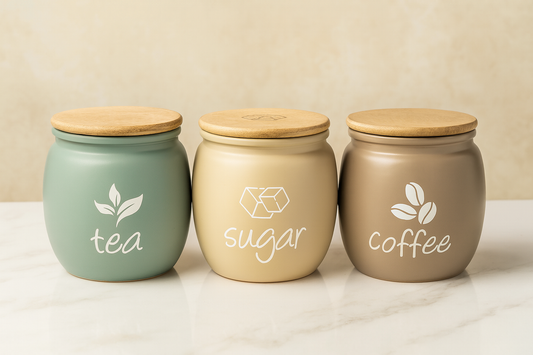 Tea Sugar Coffee 400 ml jar with wooden lid (set of 3)