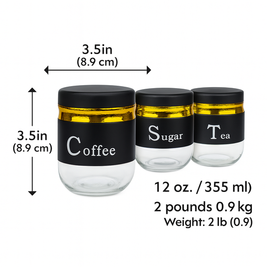 GITAEMPORIUM Glass Tea Coffee & Sugar Container - 355ml