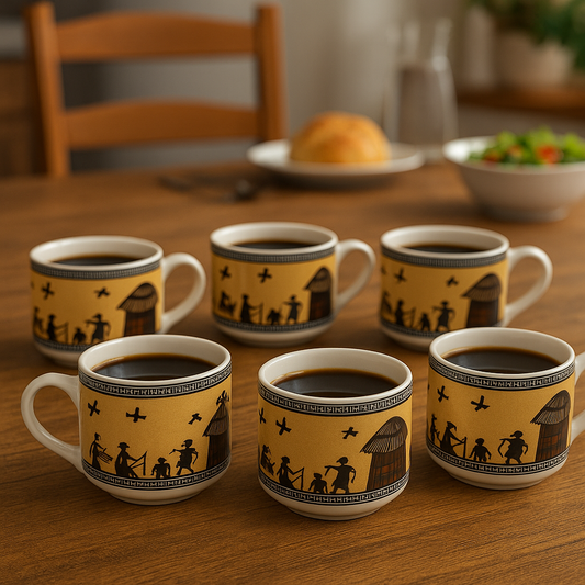 Pack of 6 Ceramic Tribal Art Ceramic Coffee/Tea Mug (Multicolor, Cup Set)