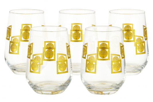 Gold Embossed Stemless Glasses 400 ml | Set of 6 Glass Set Water/Juice Glass