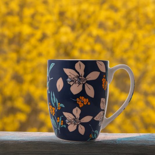 GITAEMPORIUM Floral Porcelain Coffee – Navy Blossom Series Porcelain Coffee Mug (300 ml, )