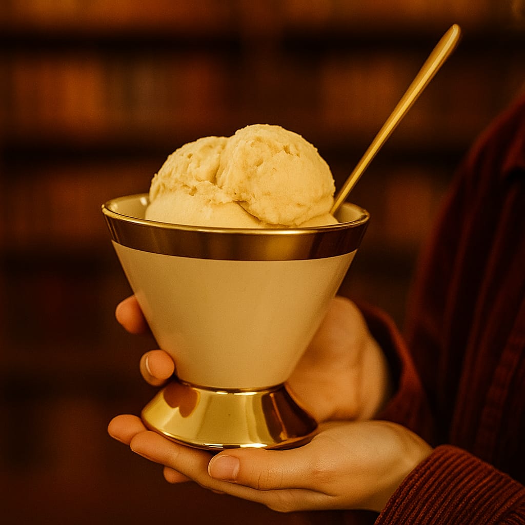 GITA EMPORIUM 220ml Luxury White & Gold Dessert Bowl Set with Spoons – Premium Ice Cream & Serveware Collection