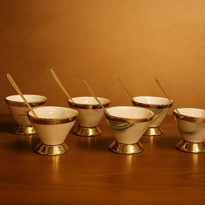 GITA EMPORIUM 220ml Luxury White & Gold Dessert Bowl Set with Spoons – Premium Ice Cream & Serveware Collection
