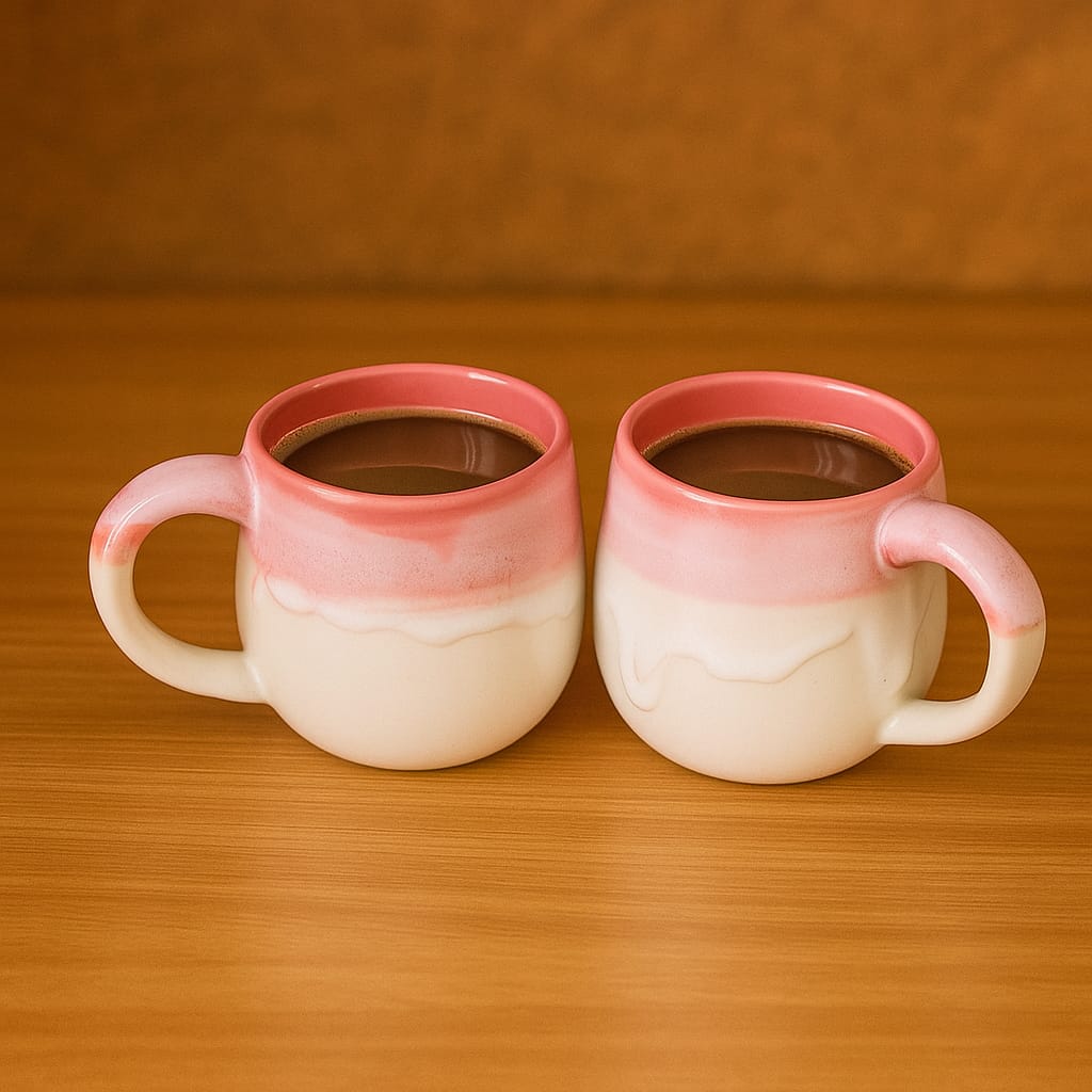 GITA EMPORIUM 220ml Pink & Cream Ceramic Mug Set – Premium Handcrafted Coffee & Tea Cups220ml Pink & Cream Ceramic Mug Set – Premium Handcrafted Coffee & Tea Cups220ml Pink & Cream Ceramic Mug Set – Premium Handcrafted Coffee & Tea Cups