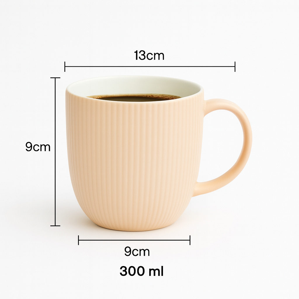 Elegant Ribbed porcelain Tea & Coffee Mug 2 piece pack - 300ml Minimalist Textured Cup for Home Kitchen Use