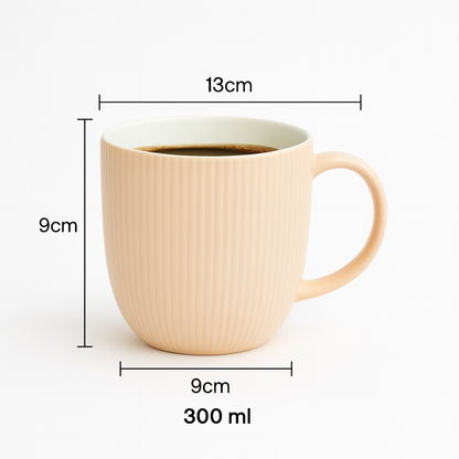 Elegant Ribbed porcelain Tea & Coffee Mug 2 piece pack - 300ml Minimalist Textured Cup for Home Kitchen Use