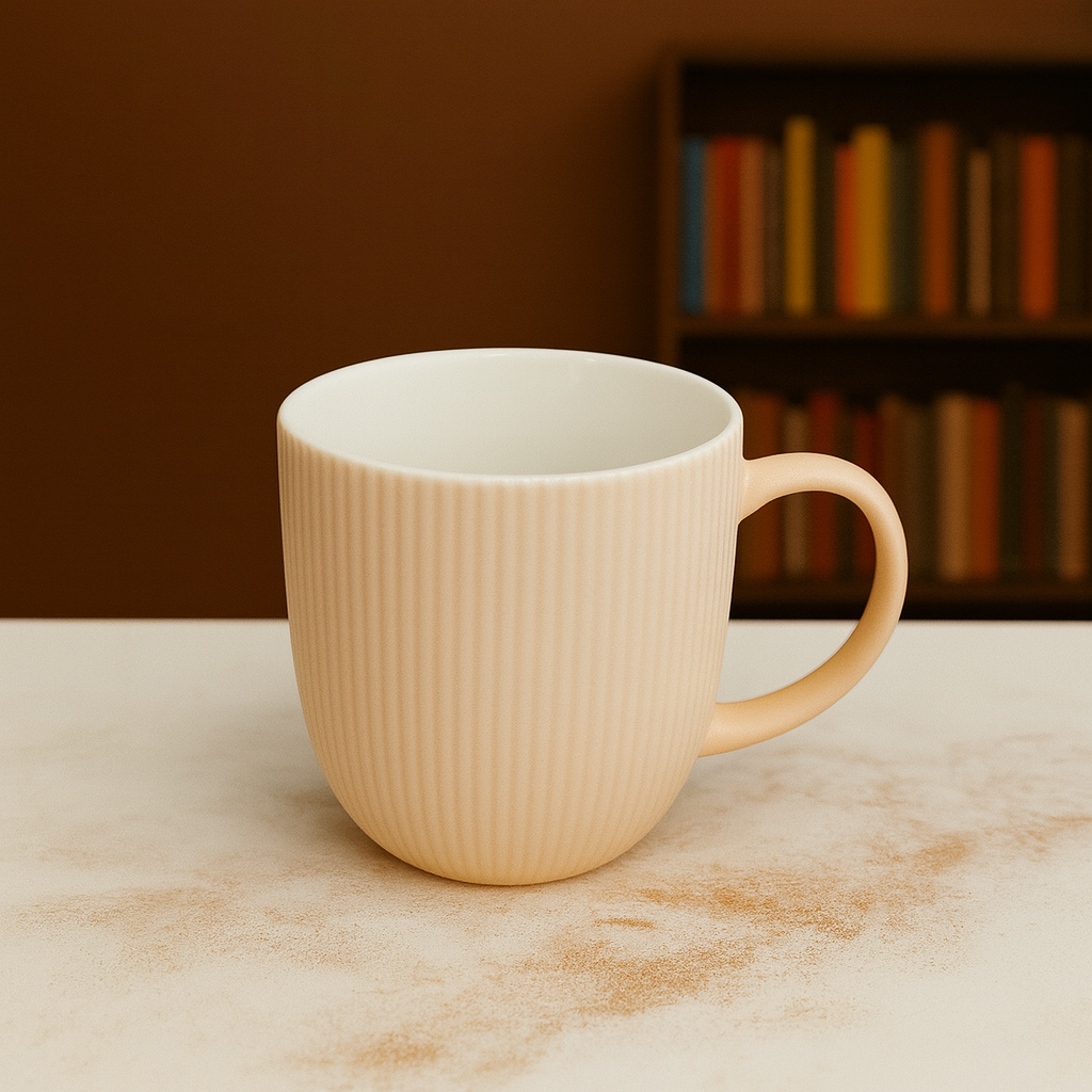 Elegant Ribbed porcelain Tea & Coffee Mug 2 piece pack - 300ml Minimalist Textured Cup for Home Kitchen Use